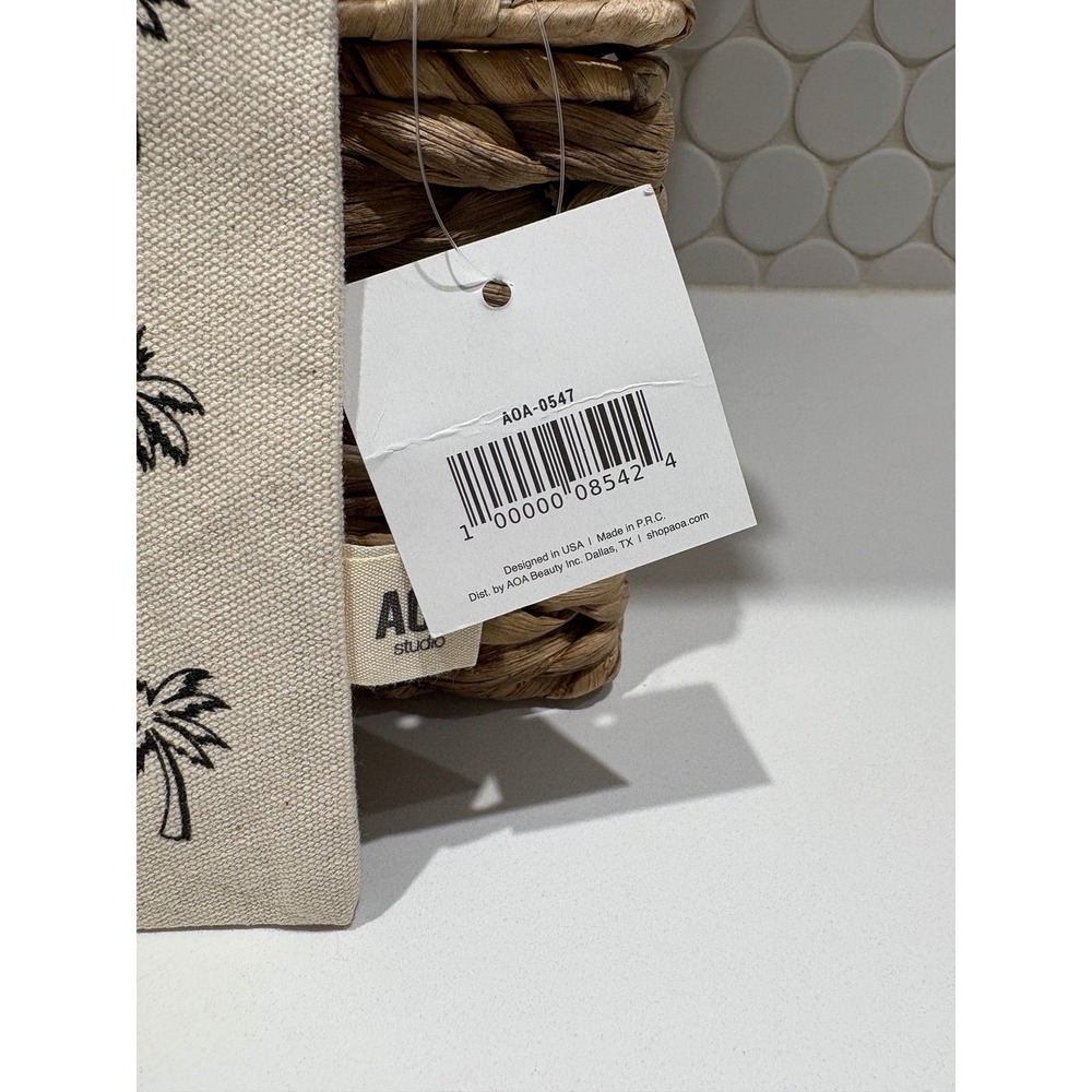 AOA Studio Canvas Makeup Bag Palm Tree Print Beige Black Zipper Pouch BOHO NEW - Picture 5 of 6